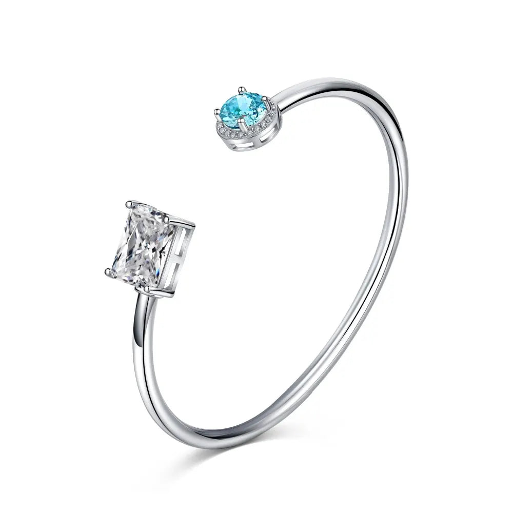 925 Sterling Silver Open Bracelet Square Circle Cuff  Jewellery Fine Jewelry Cubic Zirconia Bracelets Bangles for Women