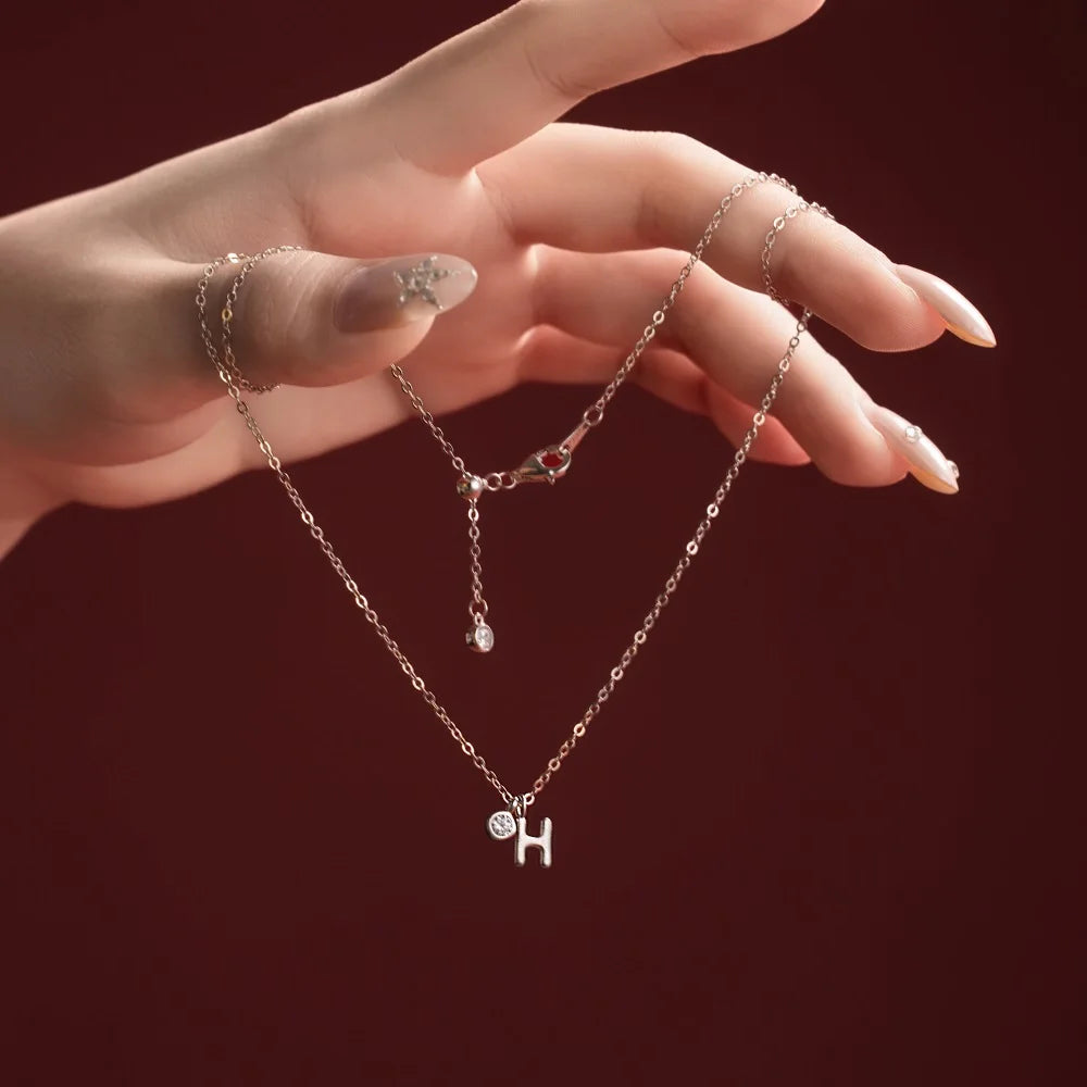 925 Silver H Initial 5A CZ Necklace DY191881 product image 2
