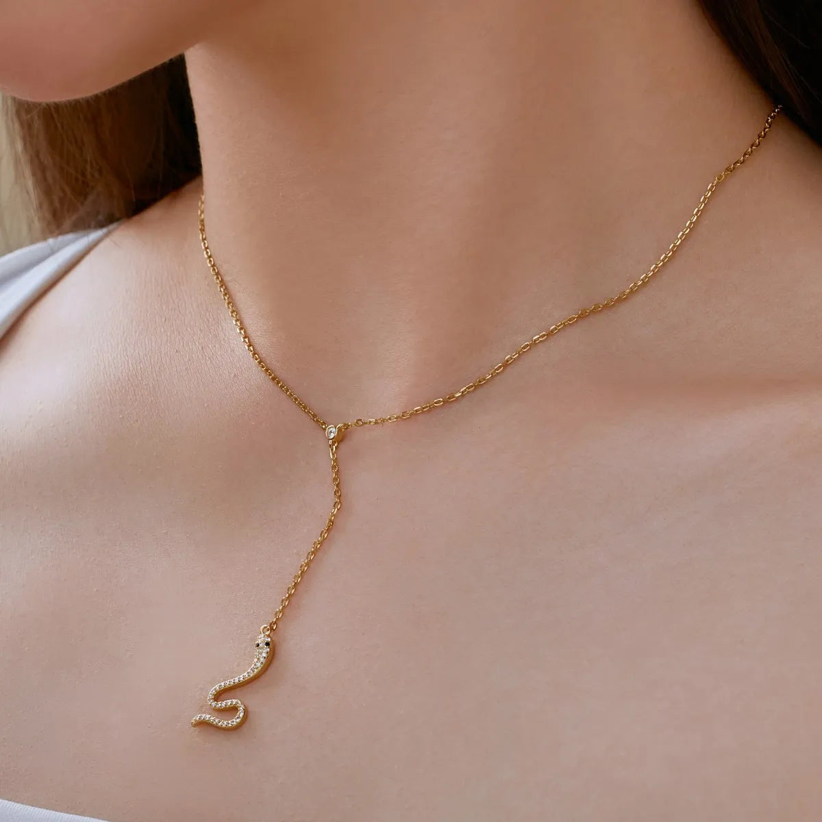 925 Sterling Silver Snake CZ Pendant Necklace product image 2