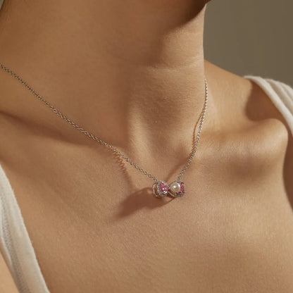 925 Sterling Silver Bow Pearl Pendant Necklace product image 5