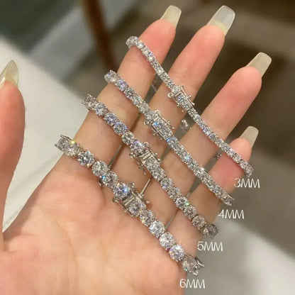 No Moq  Fine Jewelry S925 Sterling Silver Rhodium Plated  Round Cut 4mm 5A Cubic Zirconia Tennis Bracelets Bangles