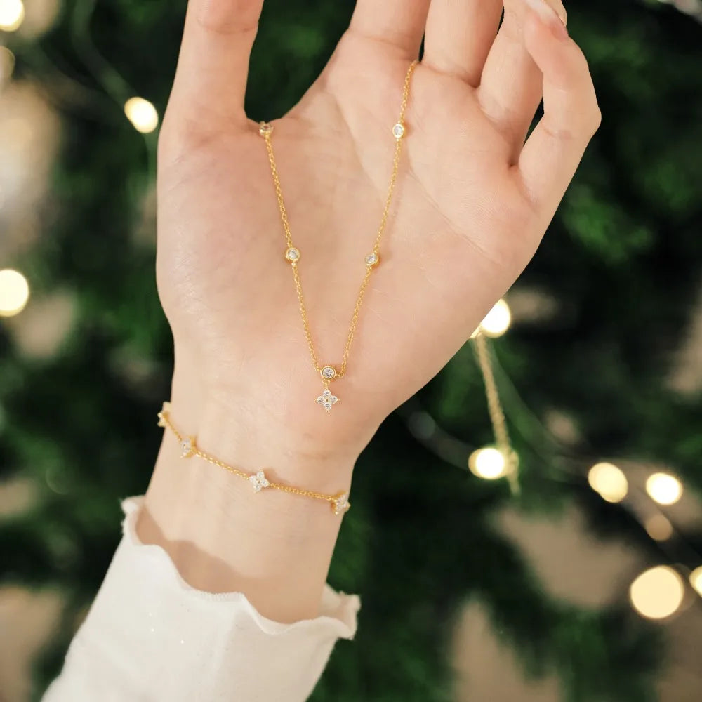 Elegance Christmas New Year Xmas Festival Gifts S925 Silver Link Chain Four Leaf Clover Lucky Pendant Necklace for Women