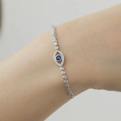 Custom Fine Jewelry Blue Zirconia Diamond Bracelet 925 Sterling Silver Devil Eye Tennis Chain Adjustable Bracelets Women