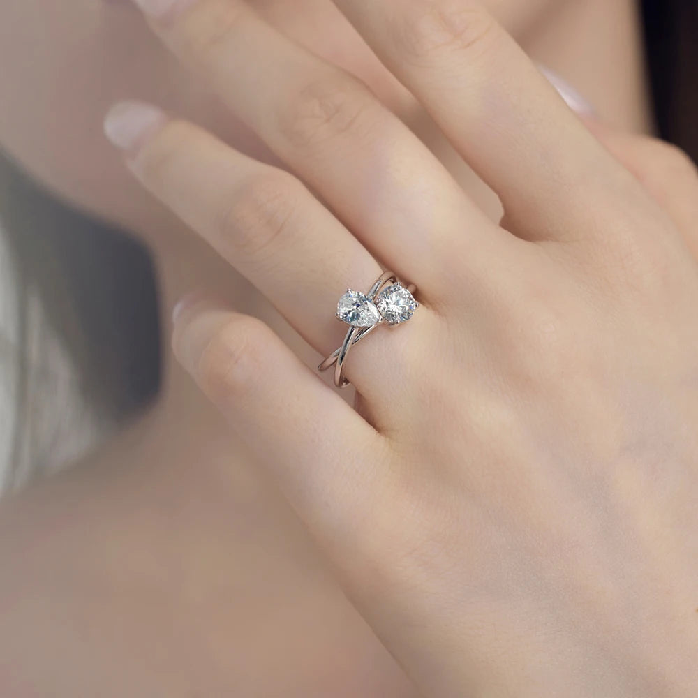 Dainty Fine Fashion Women Rings S925 Silver Crossed 2-Layers Double 5A Cubic Zirconia Wedding Promise Engagement Rings