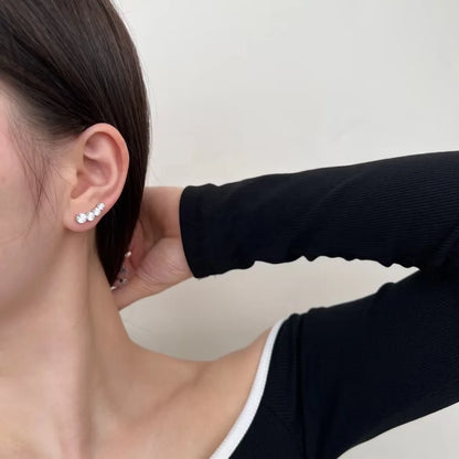 Classic Design Women Fashion Fine Jewelry Wholesale S925 Silver 5A Cubic Zirconia Baguette Circle Bar Shape Stud Earrings