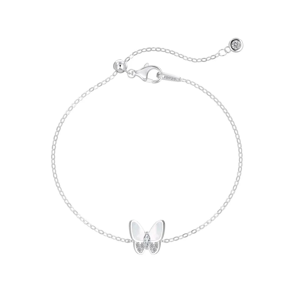 925 Sterling Silver Butterfly 5A CZ Chain Bracelet by KAKODIY
