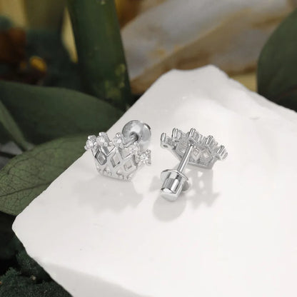 Hypoallergenic Nickel Free 925 Sterling Silver Kid Children 5A CZ Cubic Zirconia Hallow Out Crown Stud Earrings
