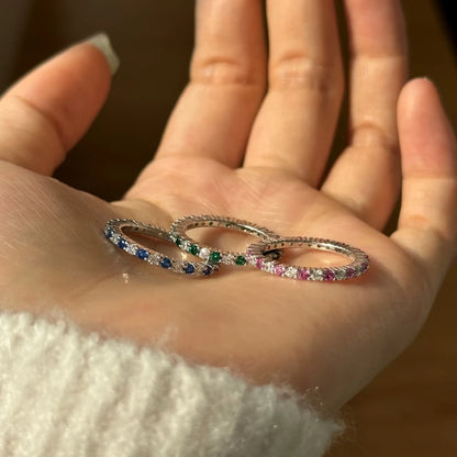 Dainty Classic Design S925 Silver Eternity Band Baguette Pink Green Blue 5A Cubic Zirconia Wedding Promise Bridal Rings