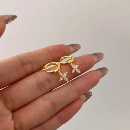 Delicate Simplicity Design Women Fine Jewelry S925 Silver 5A Zirconia Marquise Stone Flower Pendant Dangle Hoop Earrings