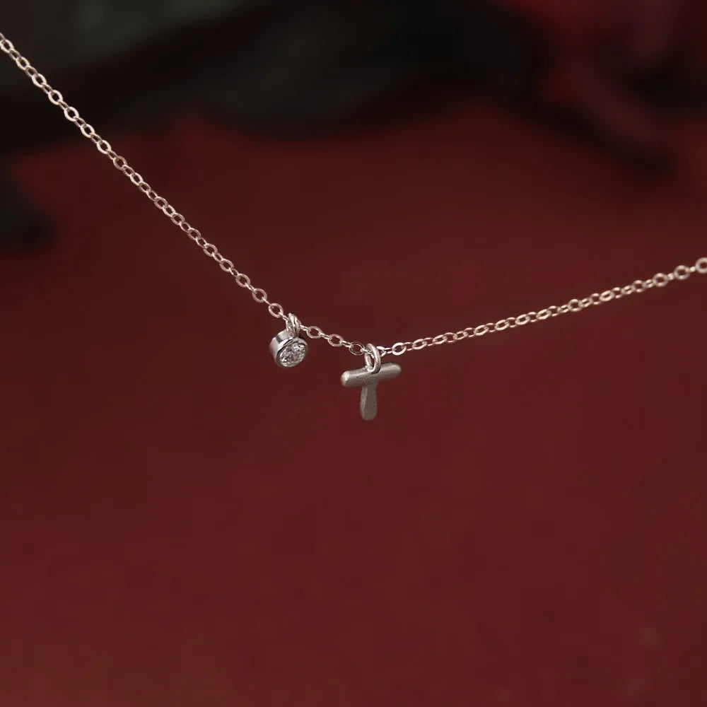 925 Sterling Silver T Initial 5A CZ Necklace product image 4