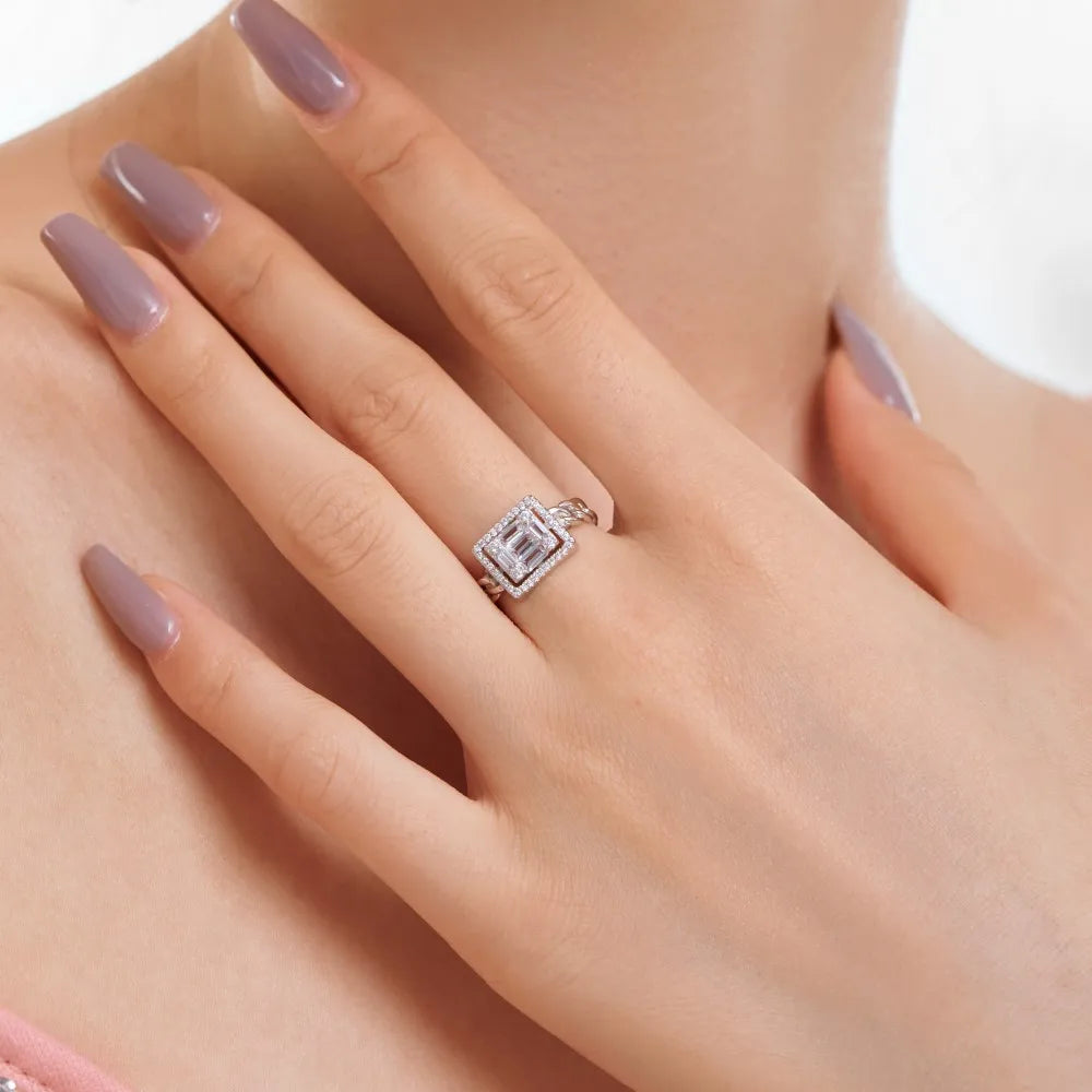 Striking Fine Fashionable Jewelry Solid Sterling Silver Rhodium Plated Wide Baguette 5A Cubic Zirconia Open Rings