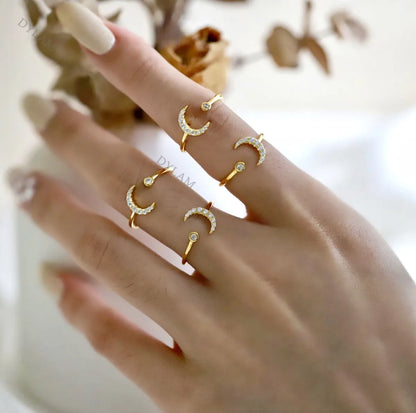 Jewelry Acoessories Luxury Delicate Trendy 5A CZ Stone Open Adjustable S925 Sterling Silver Women Moon Rings