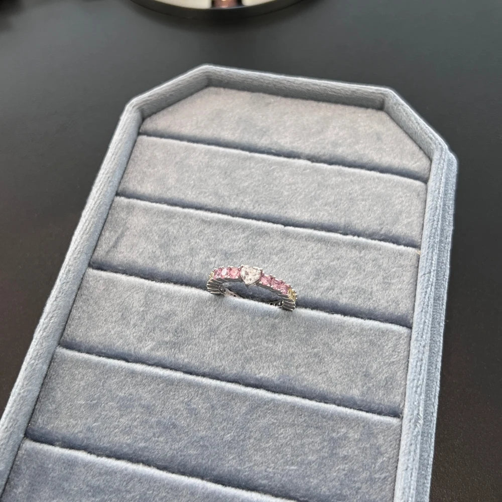 Jewelry Supplier OEM ODM Customized S925 Silver Eternity Band Baguette 5A Cubic Zirconia Heart Main Stone Promise Rings