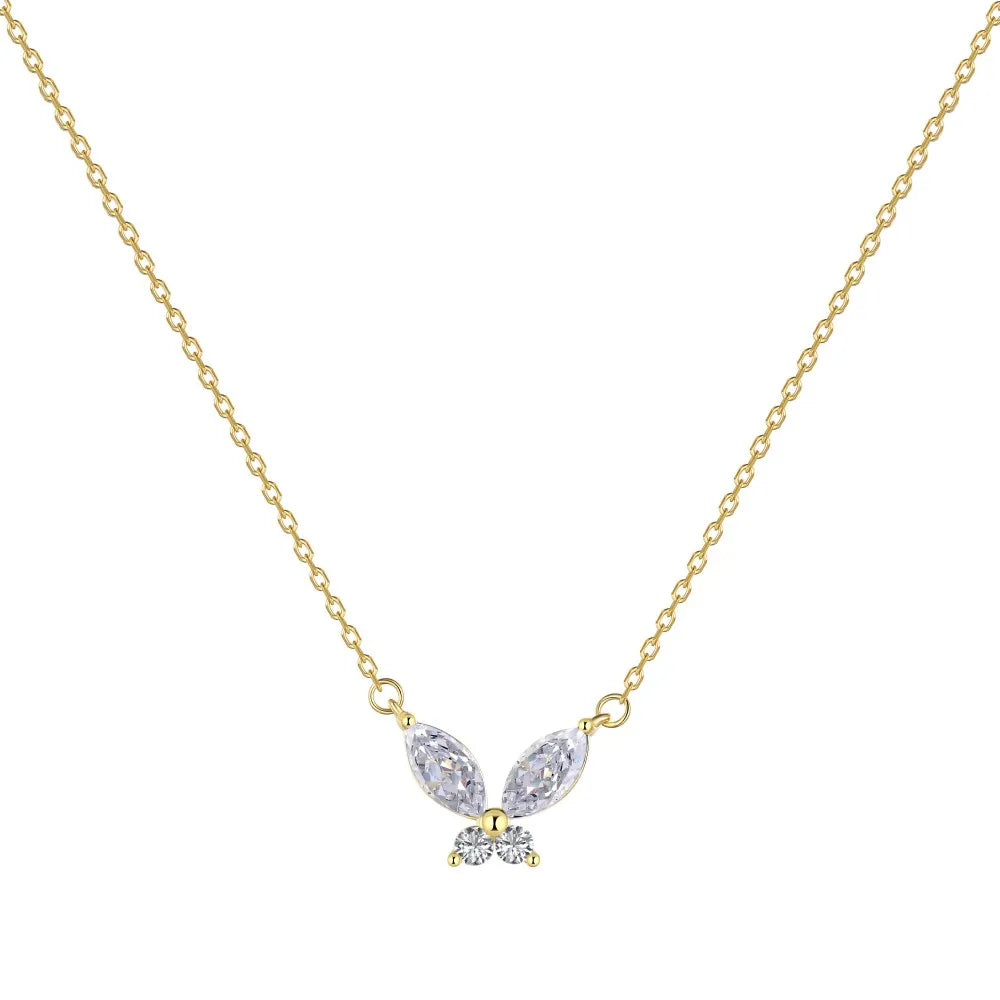 Non Tarnish Free Waterproof Choker Jewelry Cubic Zircon 18K Gold Plated Necklace 925 Silver Red Green Butterfly Necklaces Women