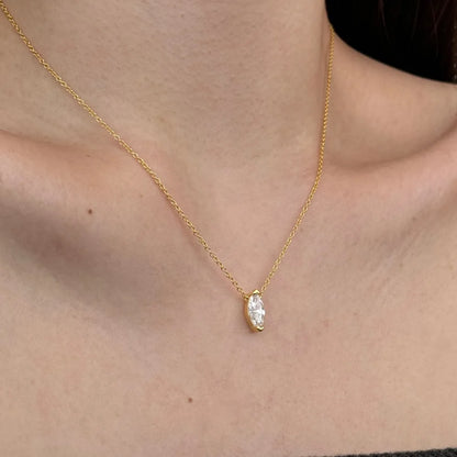 Simplicity Design Elegance Style Jewelry S925 Silver Chain Solitaire Marquise Oval Shape 5A Zirconia Pendant Necklace