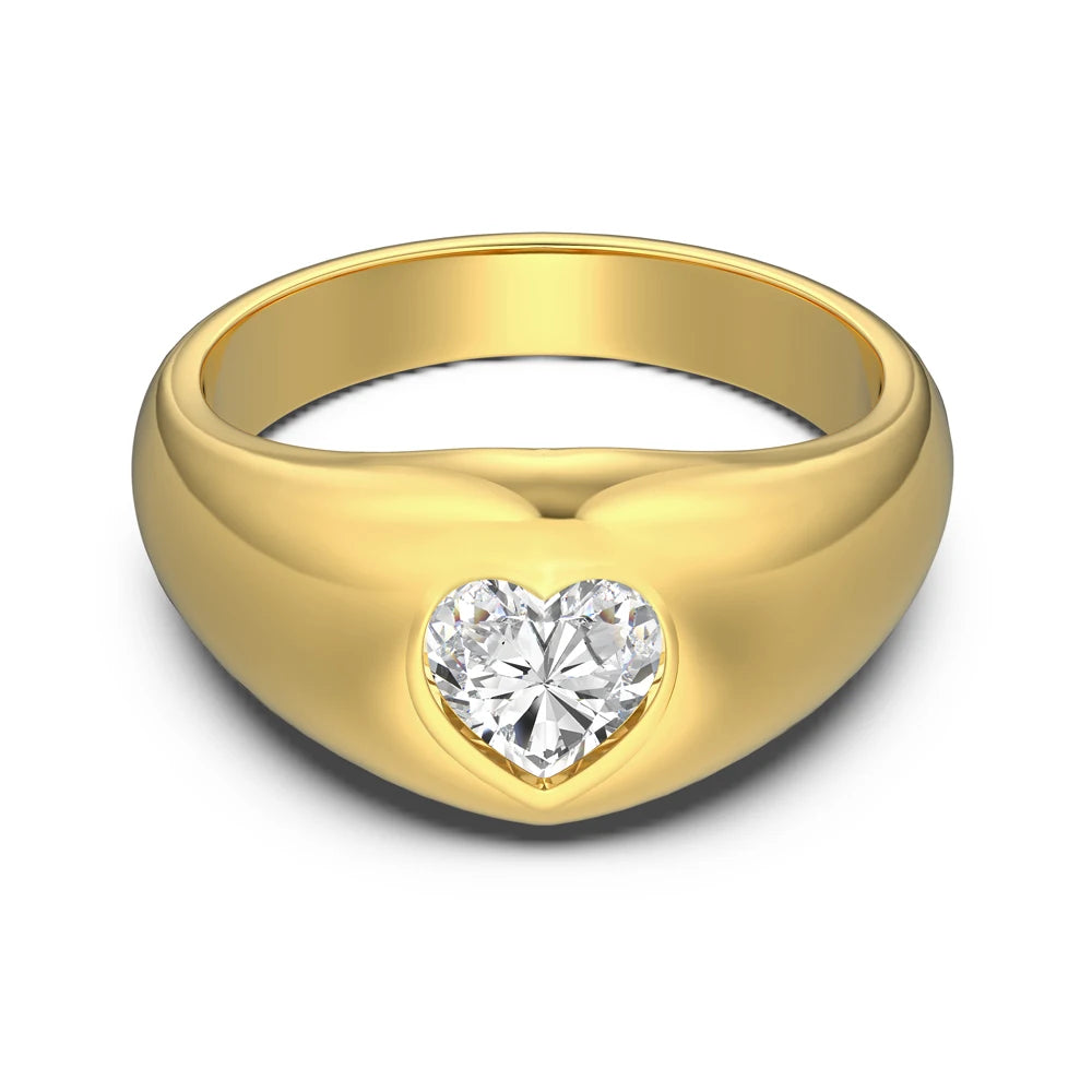 Personalized Design Women Girls Jewellery S925 Silver Gold Plated Chunky Polish Surface Heart Shape 5A Zirconium Rings