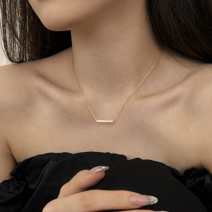 New Design 925 Silver Fine Jewelry 18K Gold Plated Rectangle Necklace Bling Cz Elegant Long Bar Pendant Necklaces for Women