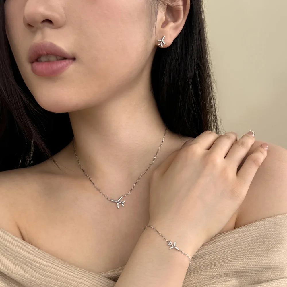 Luxury Tarnish Free S925 Sterling Silver 18K Gold Plated Necklace Chain Fine Jewelry Airplane Pendant Necklaces for Women