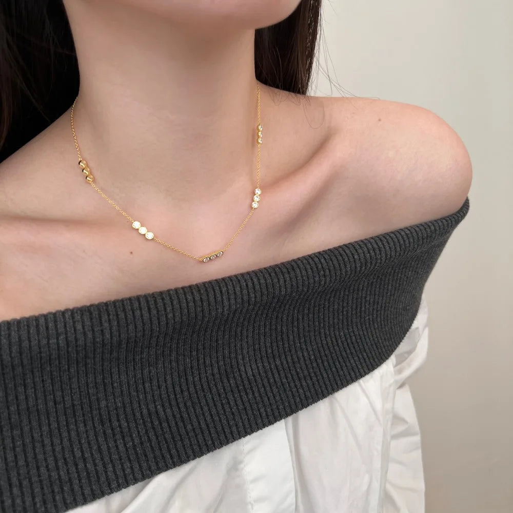 Simplicity Design Delicate Jewelry S925 Silver Link Chain Multiple Circle 5A Cubic Zirconia Stone Women Necklaces
