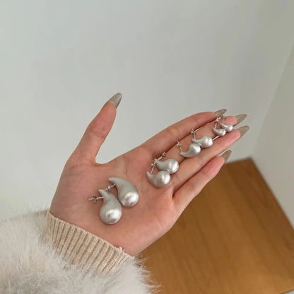 Fashion Statement Design  S925 Silver Waterdrop Shape Brushed Surface Multiple Size Stud Earrings for Women Accessories