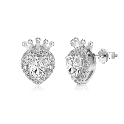 KAKODIY Cute Charms Rhodium-plated 925 Sterling Silver 5A Square Zircon Shiny Heart Crown Stud Earrings for Women Girls