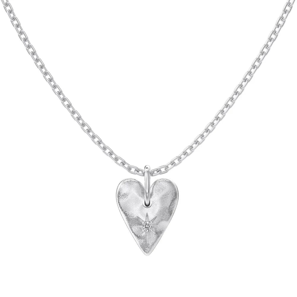 Professional Jewelry Supplier S925 Silver Link Chain 5A Cubic Zirconia Frosted Surface Heart Love Shape Pendant Necklaces