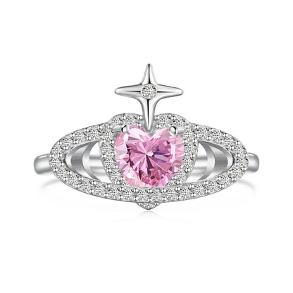 Luxury Fine Fashion Women S925 Silver Rhodium Plated Eternity Band 5A Cubic Zirconia Sparkle Heart Shape Rings