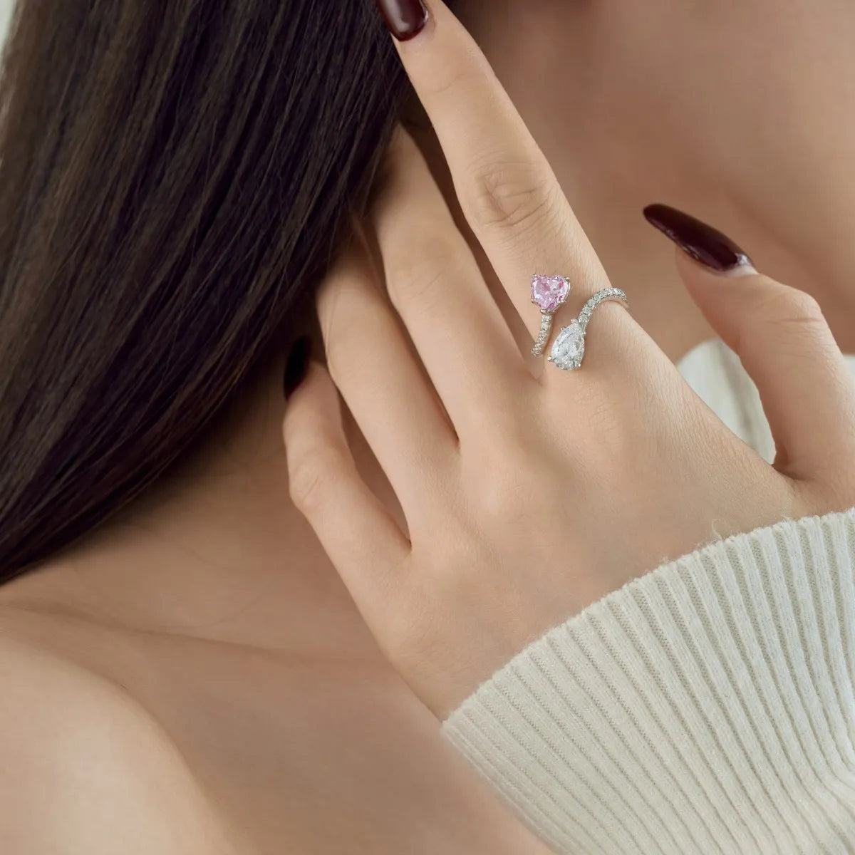925 Sterling Silver Heart CZ Adjustable Ring product image 2