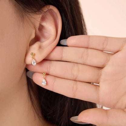 KAKODIY Fine Rhodium Plated 18K Gold 925 Sterling Silver Pear-shaped 5A Cubic Zirconia Imitation Diamond Beads Stud Earrings - product image 3