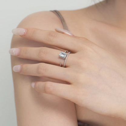 Personalized Daily Dress up Fine Fashion Jewelry S925 Silver Openwork Double Layer  5A Cubic Zirconia Women Bridal Ring