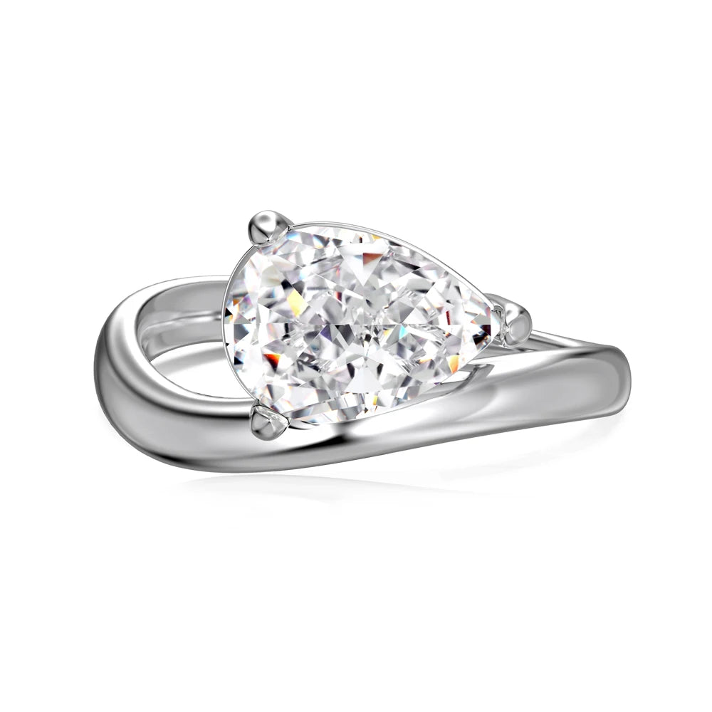 Geometric Dainty Design S925 Silver Rhodium 18K Gold Plated Twisted Waterdrop Shape 8A Iced Out Cut Zirconia Jewelry Rings