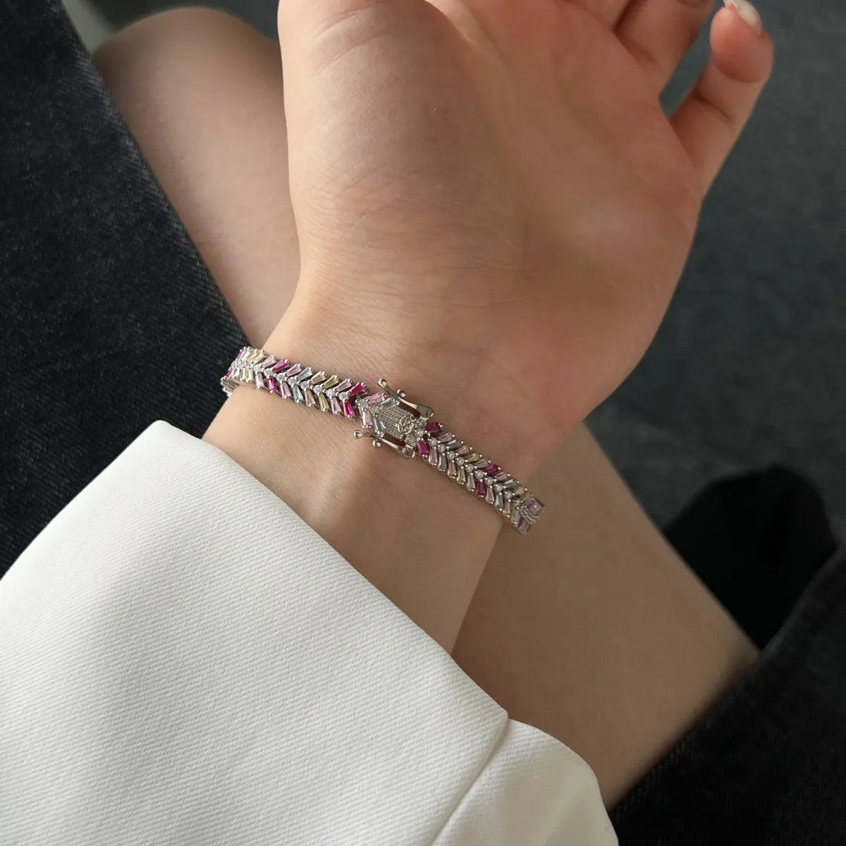 Wholesale Candy Color Jewelry Simple Ins Designer Bracelet Handmade Sterling Silver S925 Rainbow Tennis Bracelets Women