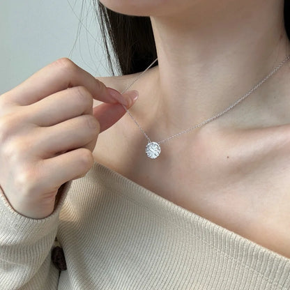 Captivating Design Jewelry 925 Sterling Silver AAAAA Grade Zirconia Frosted Surface Circle Disc Pendant Necklace