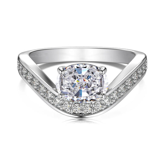 Fine Top Jewelry Manufacturer 925 Sterling Silver Geometric V-shape Oval 5A Cubic Zirconia Wedding Band Women Bridal Rings