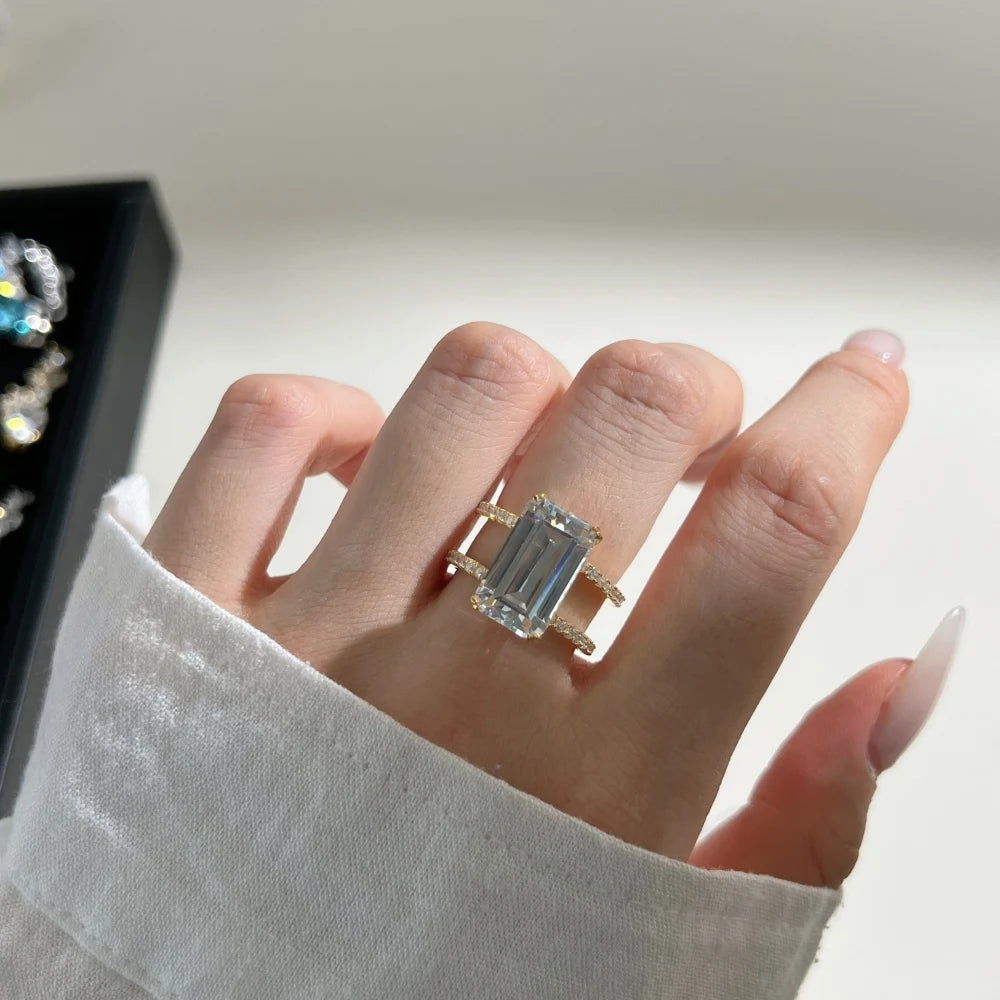 Dainty 925 Sterling Silver Rhodium 18K Gold Plated Double Layer Eternity Band Rectangle 5A Cubic Zirconia Jewelry Rings
