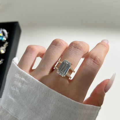 Dainty 925 Sterling Silver Rhodium 18K Gold Plated Double Layer Eternity Band Rectangle 5A Cubic Zirconia Jewelry Rings