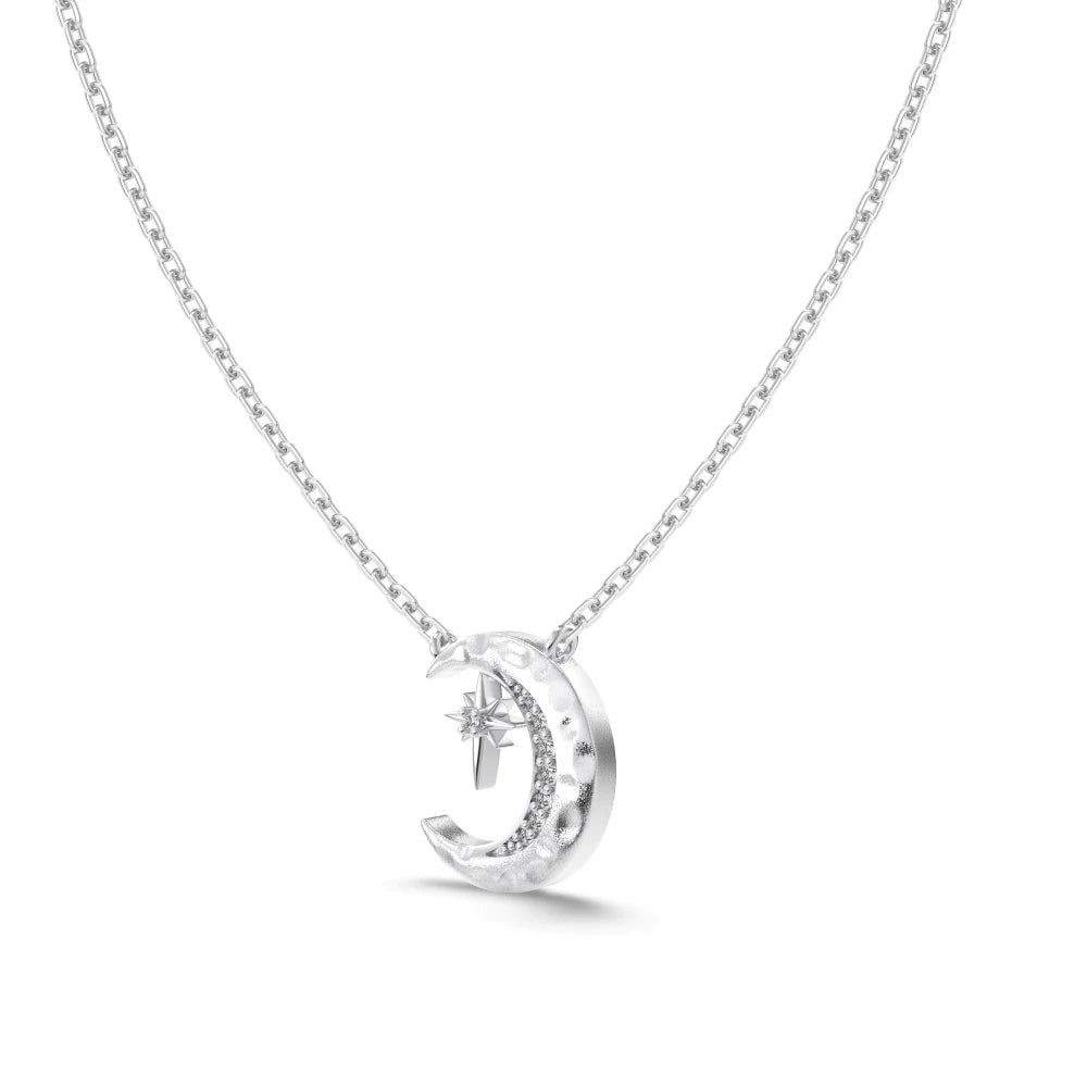 925 Sterling Silver Moon 5A CZ Pendant Necklace product image 7