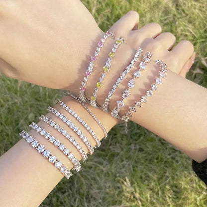 925 Sterling Silver Bracelet Rhodium Plated 4mm Square 5A Cubic Zirconia Jewelry Bangle Tennis Bracelets for Women