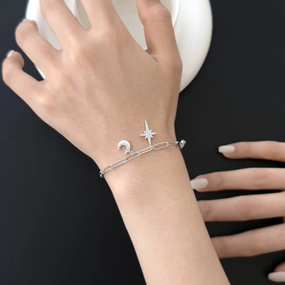 925 Sterling Silver Moon & Star CZ Chain Bracelet product image 6