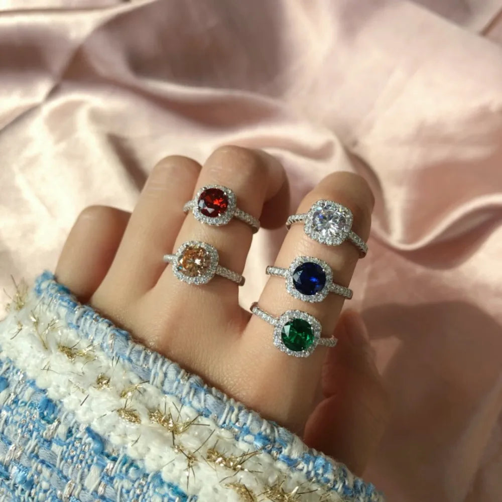 Luxurious Fine Jewelry Rhodium Plated 5A Cubic Zirconia Promise Halo Engagement Promise Eternity Ring for Women