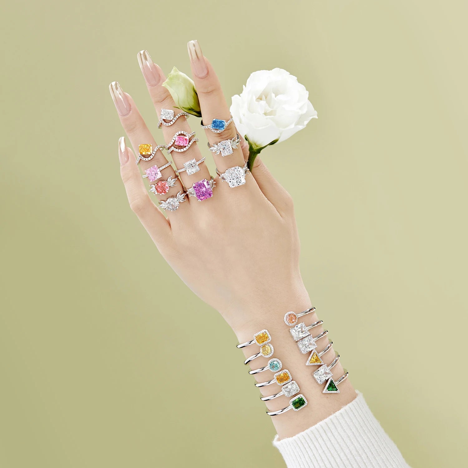 925 Sterling Silver Open Bracelet Square Circle Cuff  Jewellery Fine Jewelry Cubic Zirconia Bracelets Bangles for Women