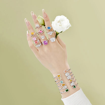 925 Sterling Silver Open Bracelet Square Circle Cuff  Jewellery Fine Jewelry Cubic Zirconia Bracelets Bangles for Women