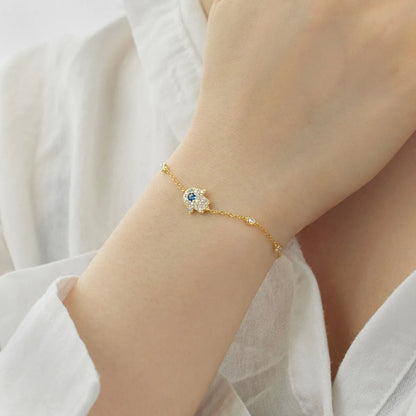 Vintage Minimal 18K Gold Plated Chian 925 Silver Bracelet Cubic Zircon Devil Eyes Hamsa Hand Fatima Lucky Bracelets Women