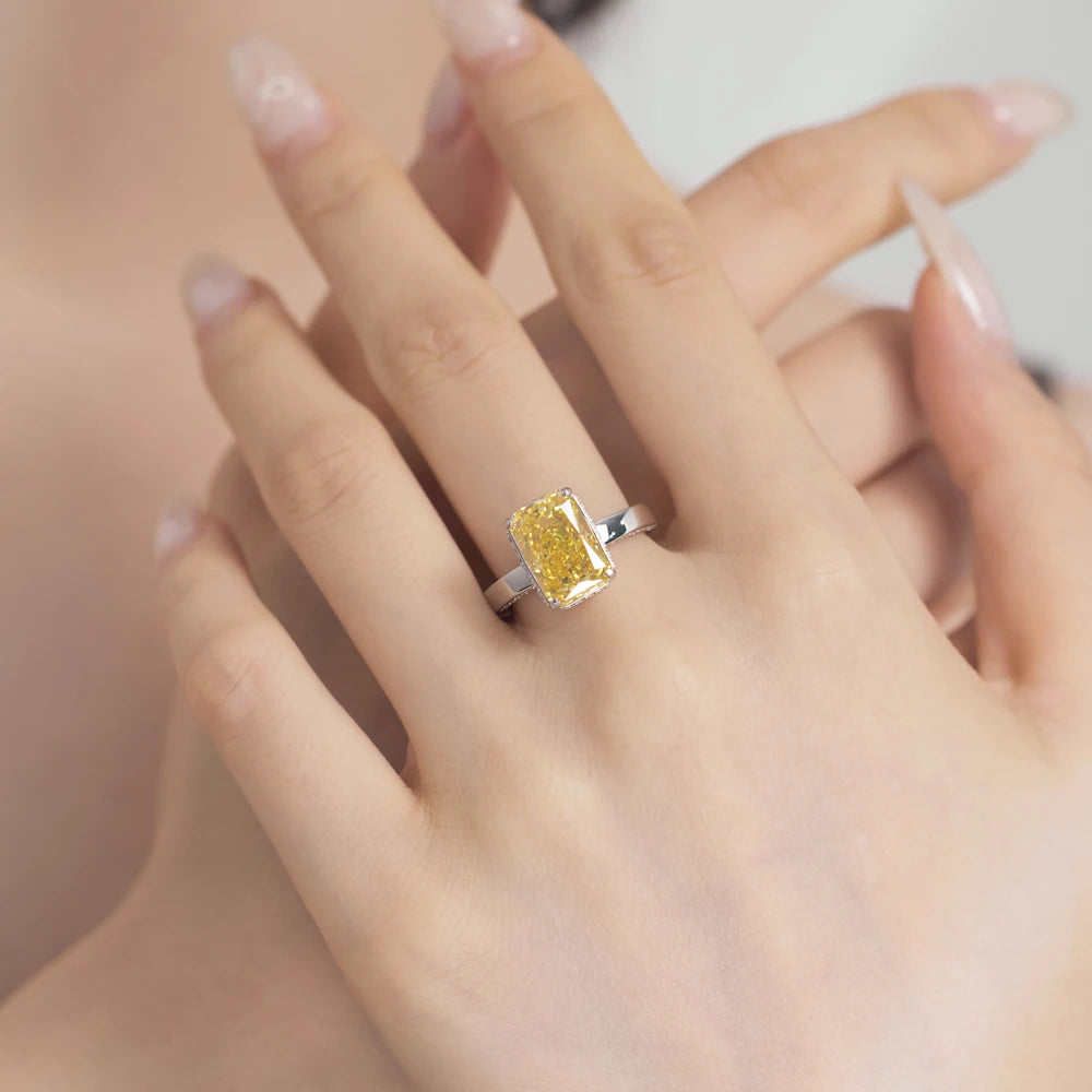 Fine Jewelry Sterling Silver Non Fade Rhodium Plated Rectangle 8A Crushed Iced Out Cut Cubic Zirconia Women Bridal Rings