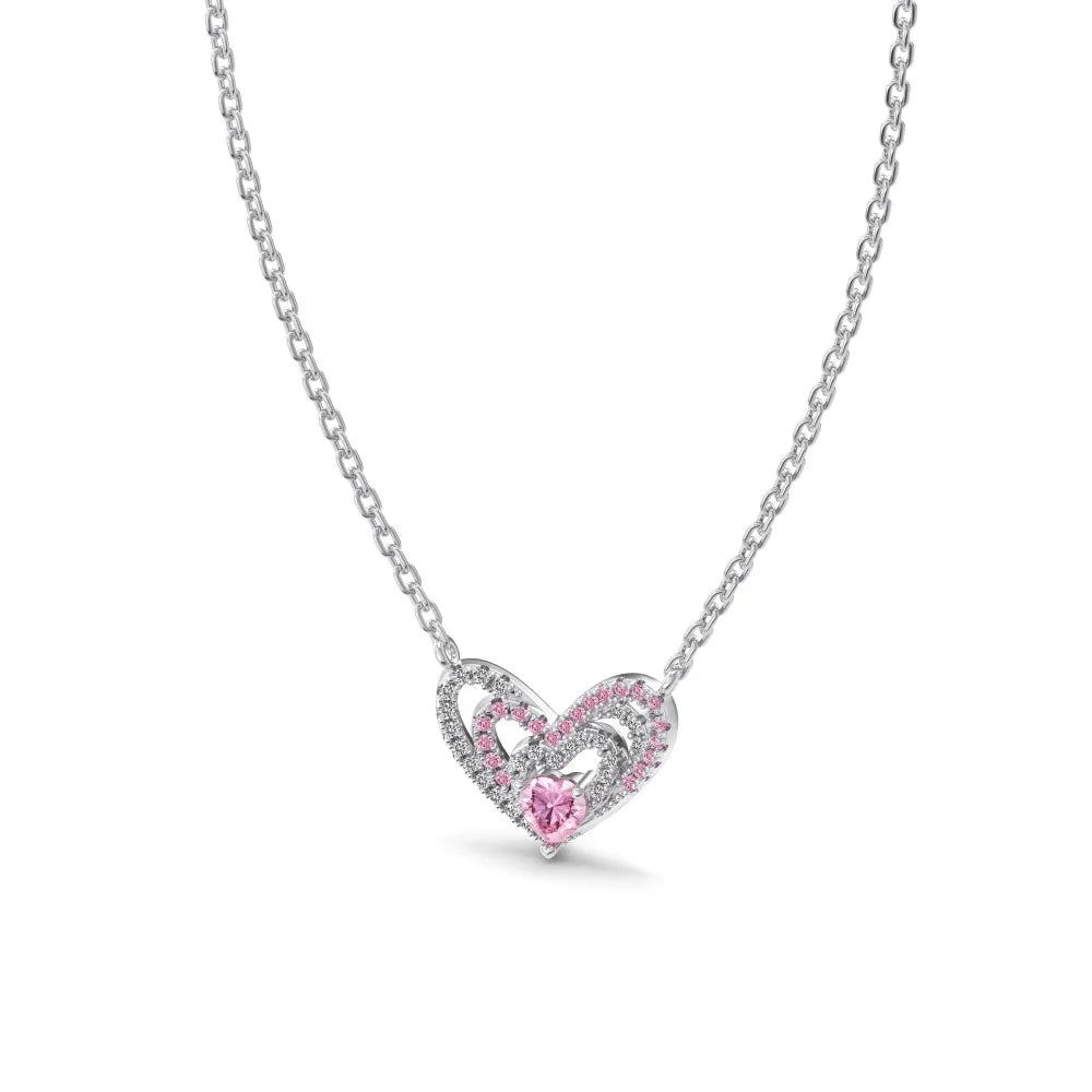 New Designer Fine Fashion Jewelry 925 Sterling Silver Non Tarnish Link Chain Pink 5A Zirconia Heart Love Pendant Necklace