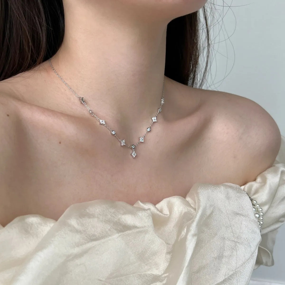 925 Sterling Silver Clover 5A CZ Necklace product image 5