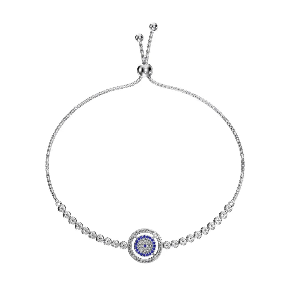 Vintage Waterproof 925 Sterling Silver Lucky Blue Evil Eyes Chain Bracelet Sparkling Cz Cubic Zirconia Bracelets for Women