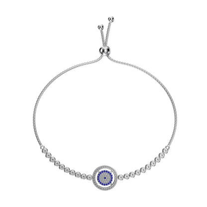 Vintage Waterproof 925 Sterling Silver Lucky Blue Evil Eyes Chain Bracelet Sparkling Cz Cubic Zirconia Bracelets for Women
