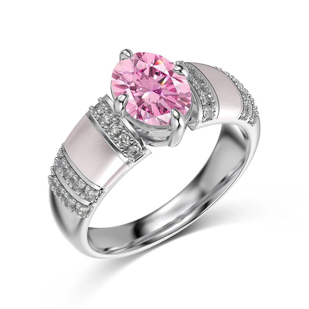Exclusive Design Fine Jewelry S925 Silver 1.25ct Oval 5A Cubic Zirconia Natural Pink Shellfish Eternity Band Women Rings