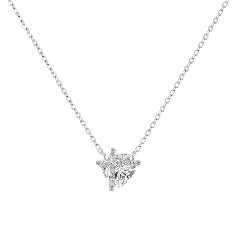 925 Silver Heart 5A CZ Pendant Necklace DY191857 by KAKODIY